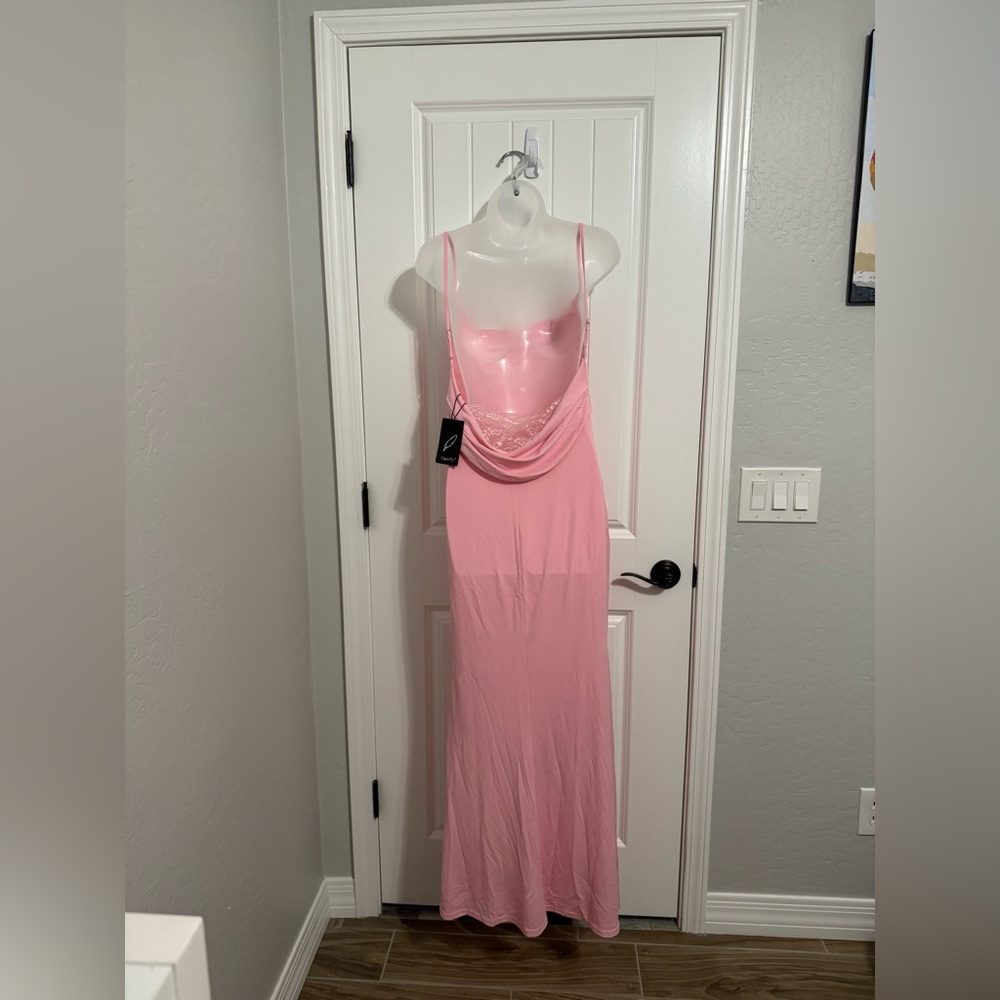 Capuffy women’s Pink Drape Neck Maxi Dress. - Picture 5 of 6